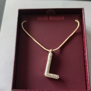 Steve Madden Gold Crystal L Initial Pendant Necklace